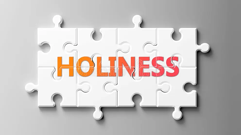 The word HOLINESS spelled out in orange and red across interlocking white jigsaw pieces